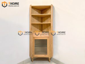 Tủ chén gỗ sồi tự nhiên 2 tầng góc 1 cánh 1 hộc kéo TC2T-07SN