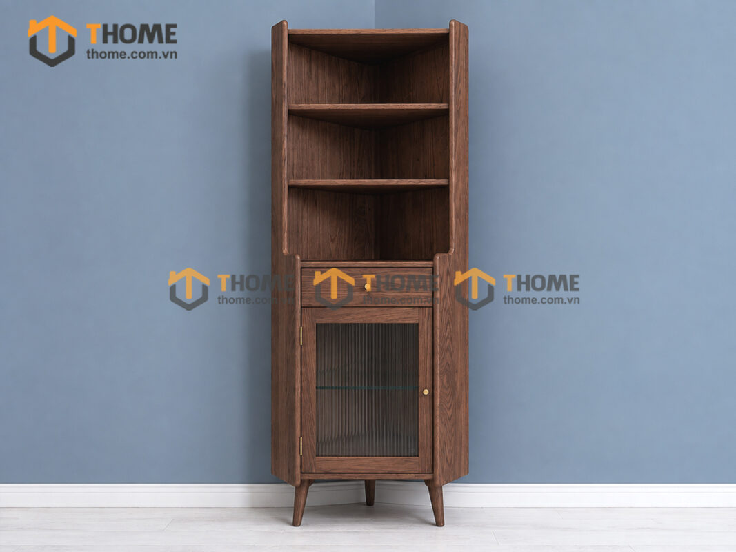 Tủ Chén Gỗ Sồi Tự Nhiên 2 Tầng Góc 1 Cánh 1 Hộc Kéo TC2T-07SN