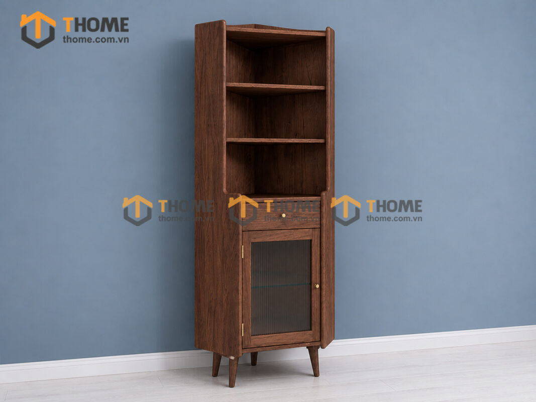 Tủ Chén Gỗ Sồi Tự Nhiên 2 Tầng Góc 1 Cánh 1 Hộc Kéo TC2T-07SN