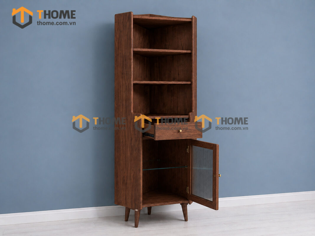 Tủ Chén Gỗ Sồi Tự Nhiên 2 Tầng Góc 1 Cánh 1 Hộc Kéo TC2T-07SN