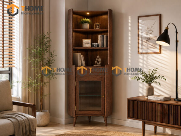 Tủ Chén Gỗ Sồi Tự Nhiên 2 Tầng Góc 1 Cánh 1 Hộc Kéo TC2T-07SN