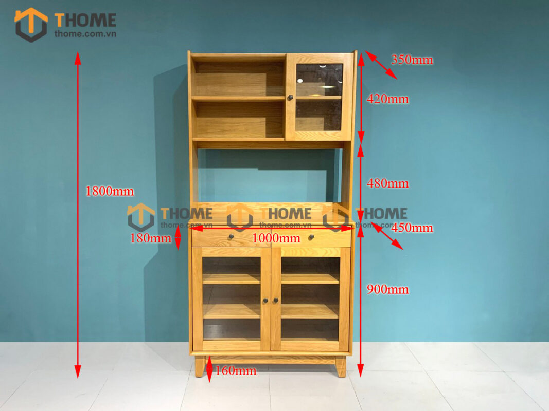 Tủ Chén Gỗ Sồi Tự Nhiên 2 Tầng Momo TC2T-01SN