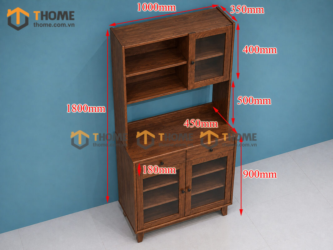 Tủ Chén Gỗ Sồi Tự Nhiên 2 Tầng Momo TC2T-01SN