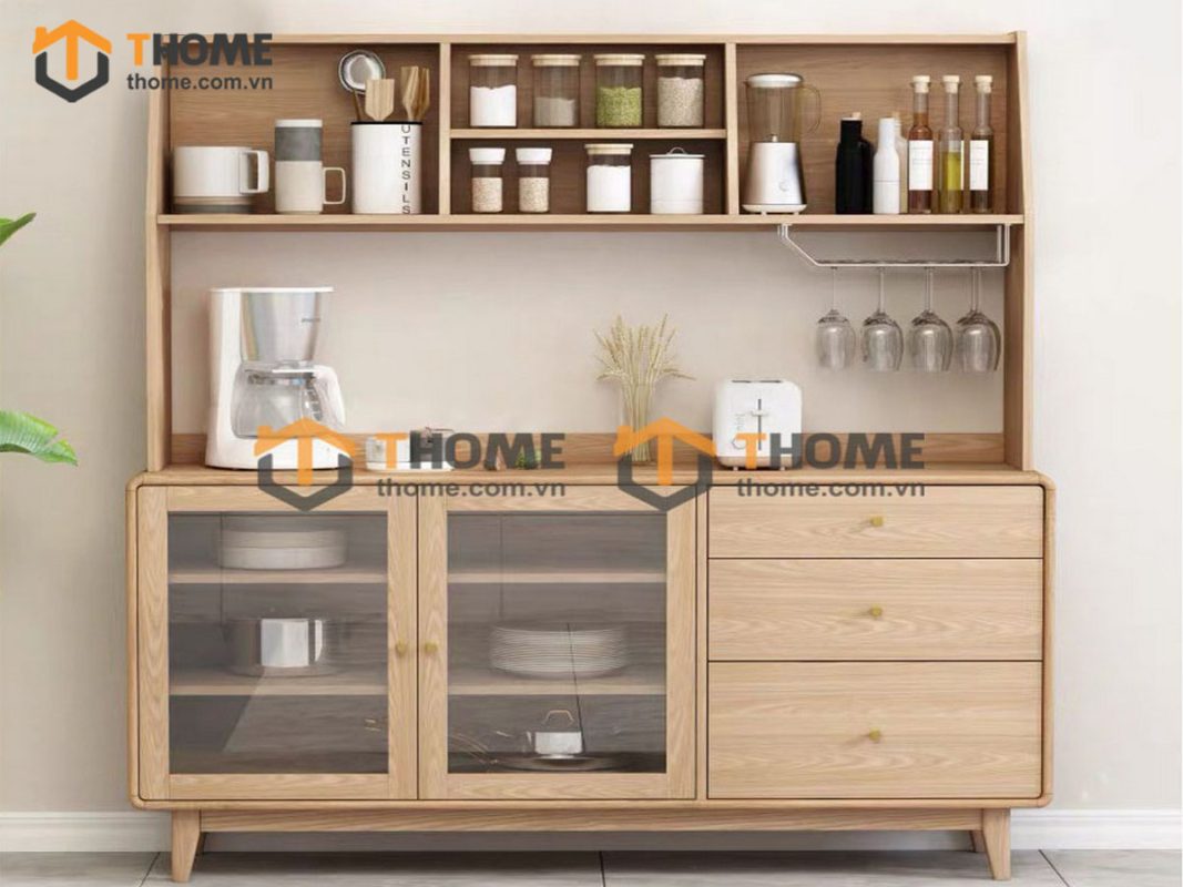 Tủ chén gỗ sồi tự nhiên 2 tầng Nova TC2T-10SN