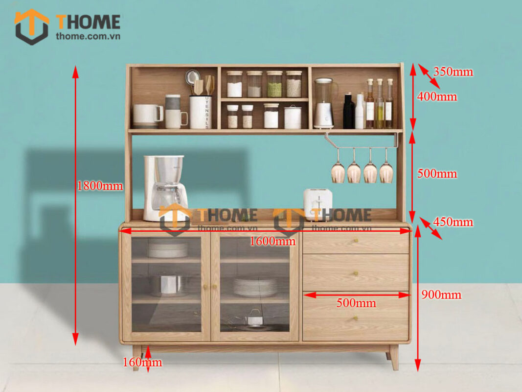 Tủ Chén Gỗ Sồi Tự Nhiên 2 Tầng Nova TC2T-10SN