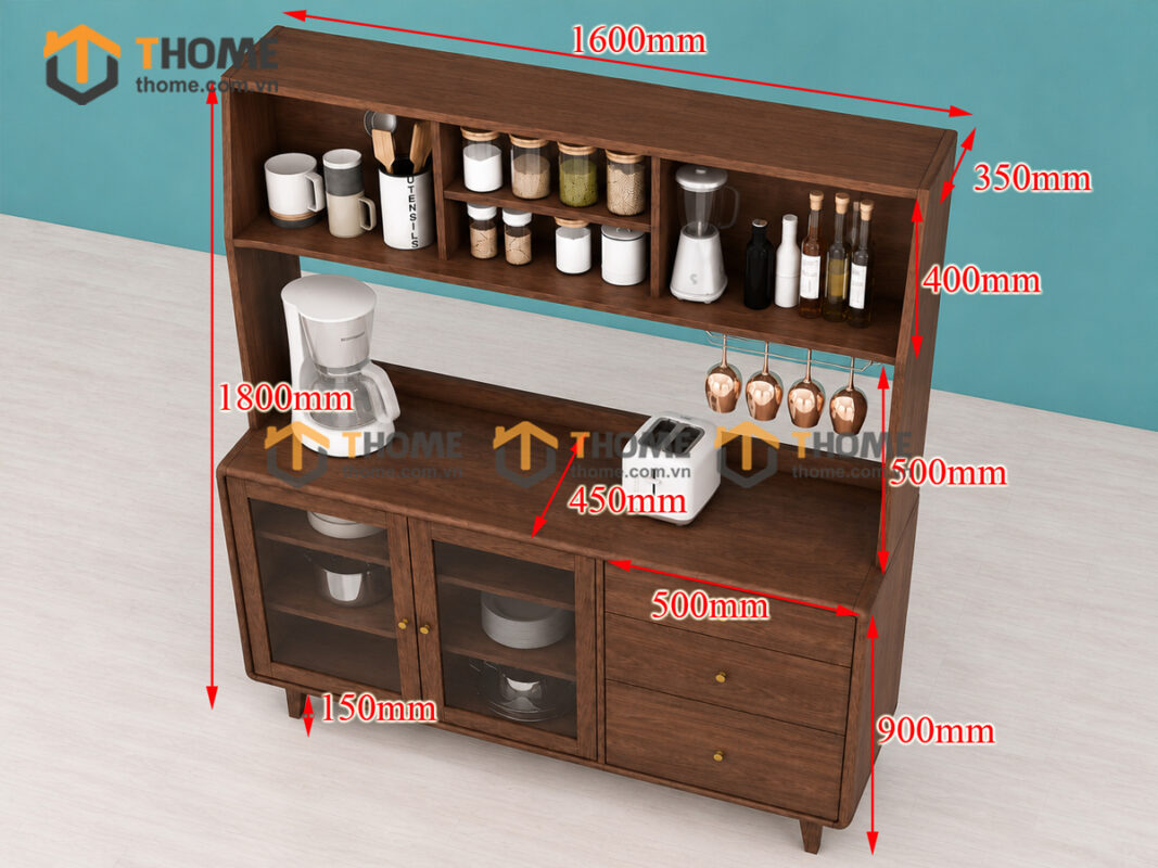 Tủ Chén Gỗ Sồi Tự Nhiên 2 Tầng Nova TC2T-10SN