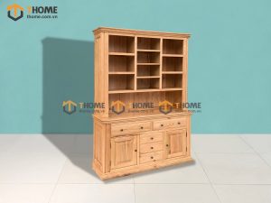Tủ chén gỗ sồi tự nhiên 2 tầng 2 cánh 2 cánh 5 hộc kéo Tuscany TC2T-01SM