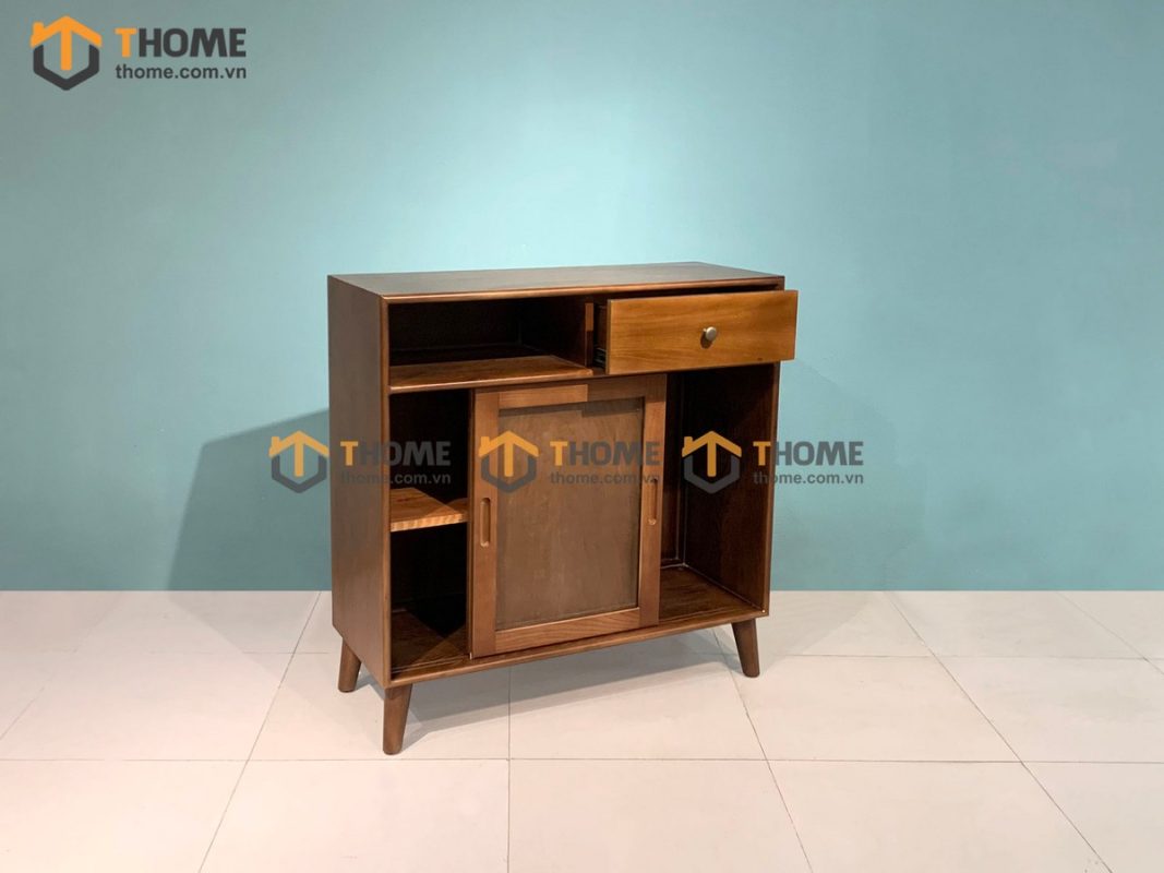 Tủ chén gỗ sồi tự nhiên 2 cánh 2 hộc kéo Mango màu óc chó TC1T-07SN