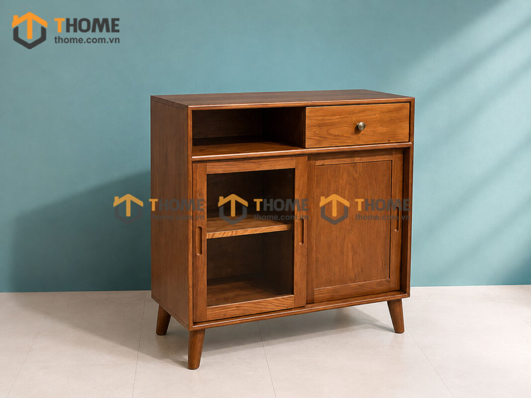 Tủ Chén Gỗ Sồi Tự Nhiên 2 Cánh 2 Hộc Kéo Mango Màu Óc Chó TC1T-07SN
