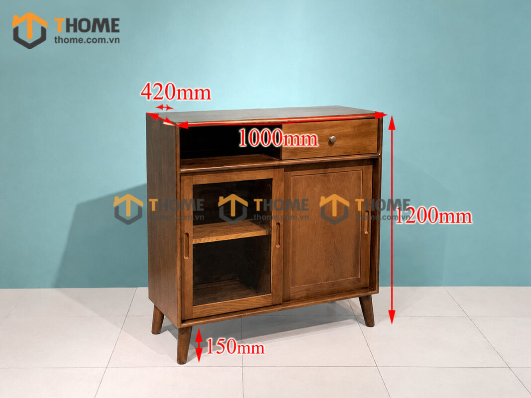 Tủ Chén Gỗ Sồi Tự Nhiên 2 Cánh 2 Hộc Kéo Mango Màu Óc Chó TC1T-07SN