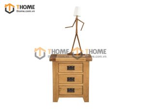 Tủ đầu giường gỗ sồi tự nhiên 3 hộc kéo Harris nóc 2cm TDG-02SM