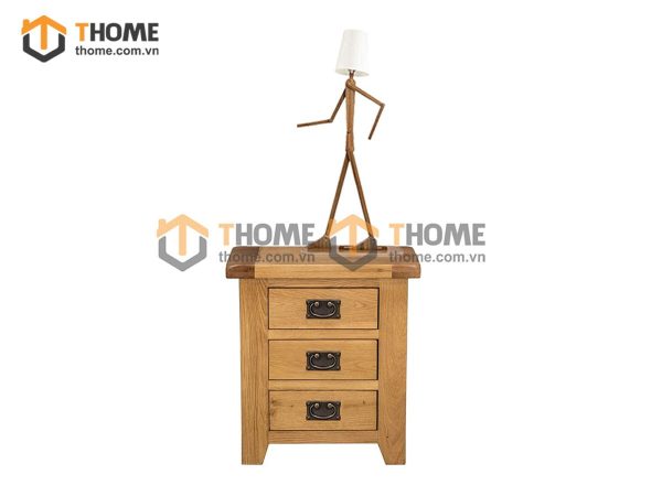 Tủ đầu giường gỗ sồi tự nhiên 3 hộc kéo Harris nóc 2cm TDG-02SM