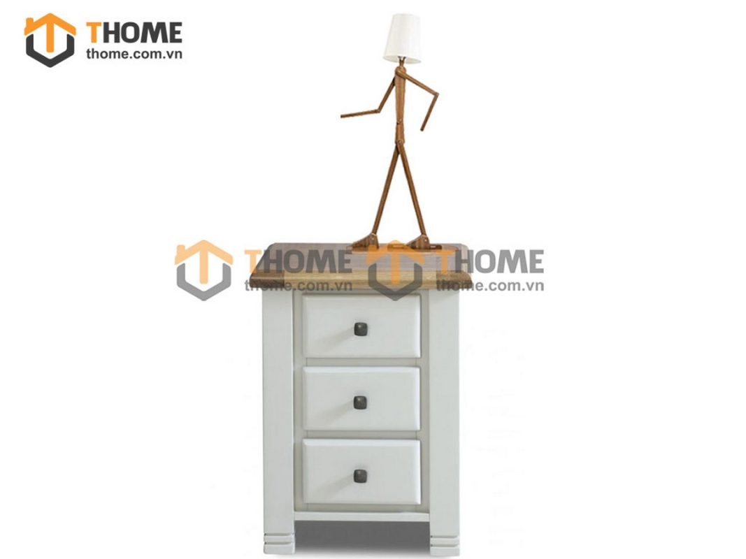 Tủ đầu giường gỗ sồi tự nhiên 3 hộc kéo Woodstock màu trắng TDG-13SM