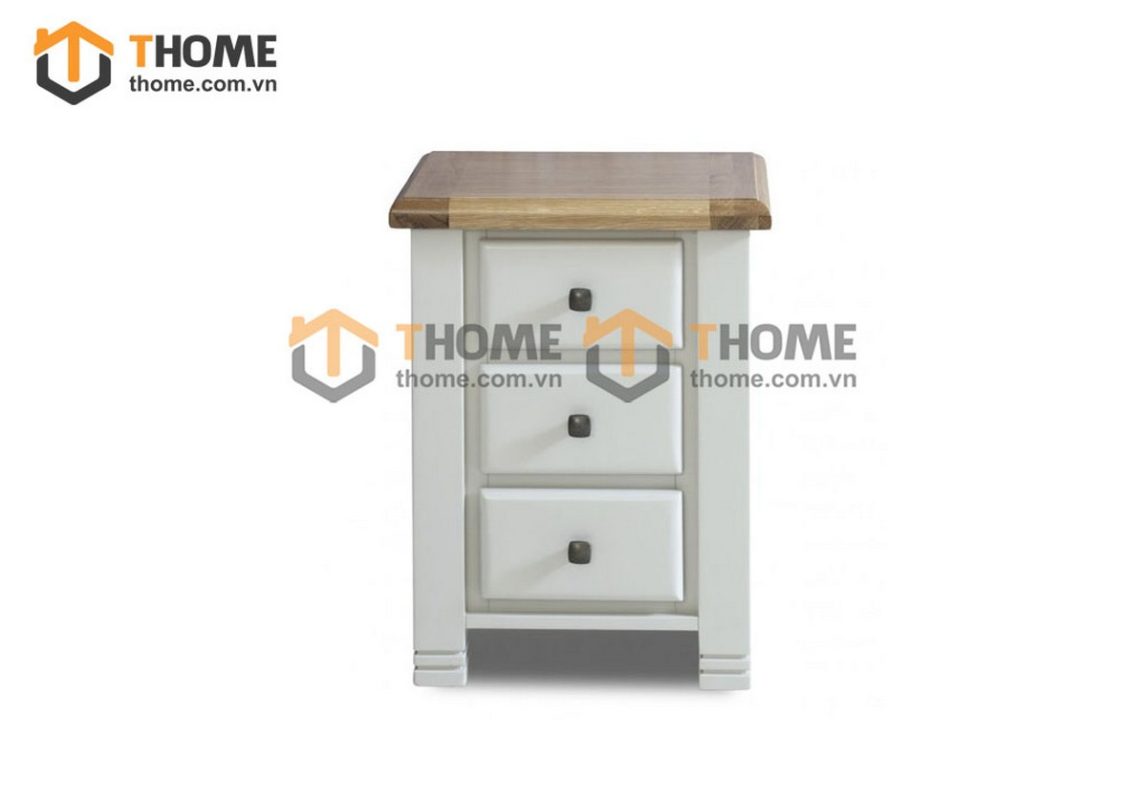 Tủ đầu giường gỗ sồi tự nhiên 3 hộc kéo Woodstock màu trắng TDG-13SM