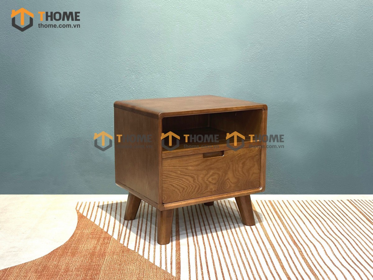 Tủ đầu giường gỗ sồi tự nhiên Cuba 1 hộc kéo màu óc chó TDG-10SN