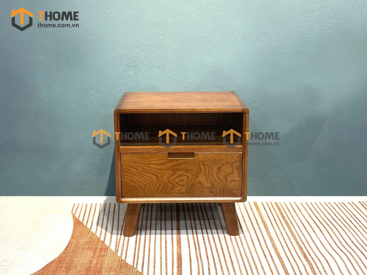Tủ đầu giường gỗ sồi tự nhiên Cuba 1 hộc kéo màu óc chó TDG-10SN