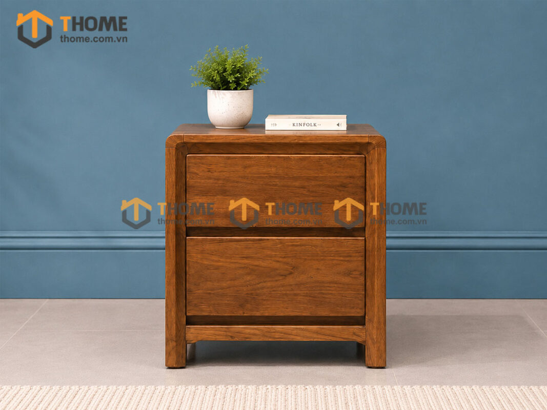 Tủ Đầu Giường Gỗ Sồi Tự Nhiên Lakada 2 Hộc Kéo Màu Óc Chó TDG-11SN