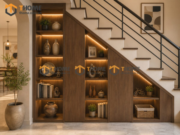 Tủ Dưới Chân Cầu Thang Gỗ Sồi Tự Nhiên Nhà Anh Tường Đồng Tâm TCT-01SN