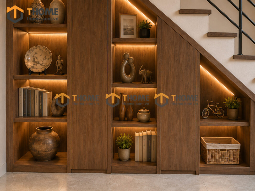 Tủ Dưới Chân Cầu Thang Gỗ Sồi Tự Nhiên Nhà Anh Tường Đồng Tâm TCT-01SN