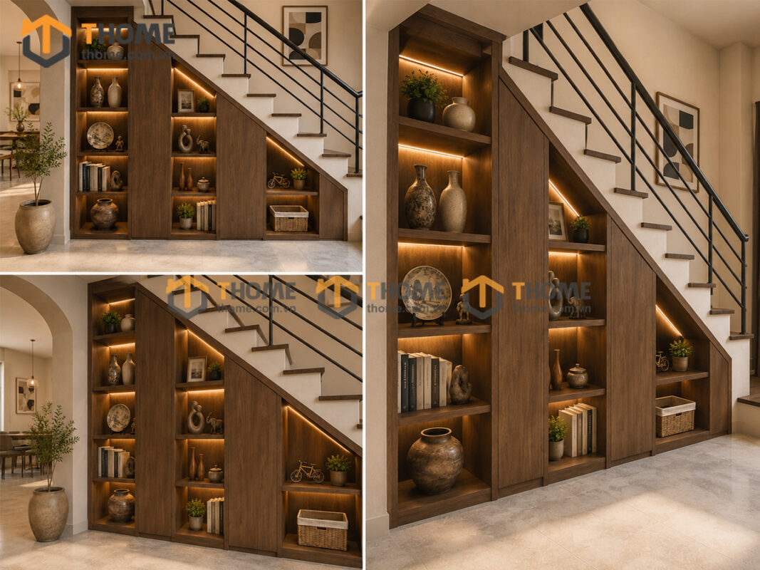 Tủ Dưới Chân Cầu Thang Gỗ Sồi Tự Nhiên Nhà Anh Tường Đồng Tâm TCT-01SN