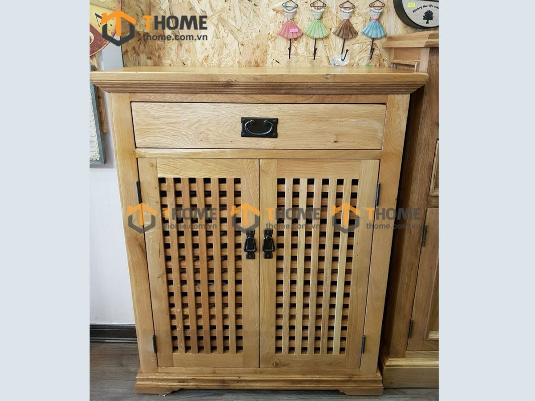 Tủ giày gỗ sồi tự nhiên 2 cánh 1 hộc kéo Caro TG-09SM