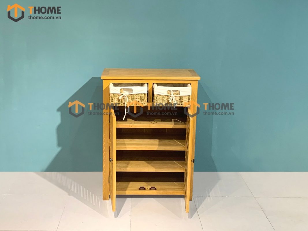 Tủ giày gỗ sồi tự nhiên 2 cánh 2 rổ cói Morris TG-18SM