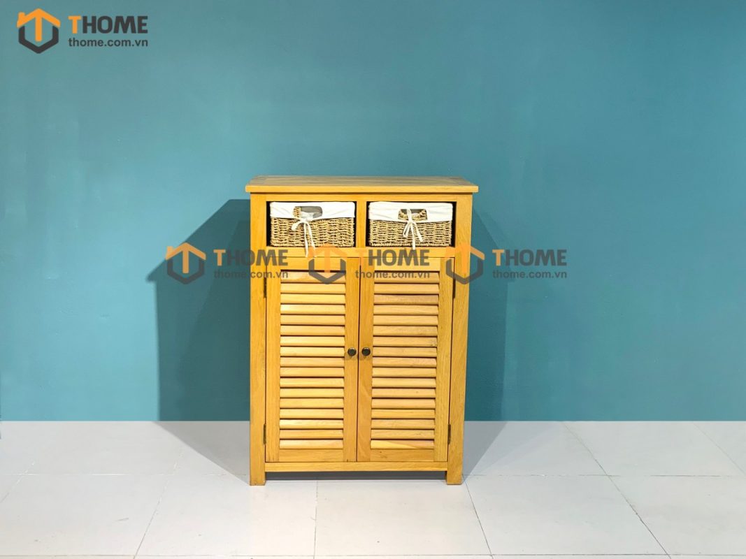 Tủ giày gỗ sồi tự nhiên 2 cánh 2 rổ cói Morris TG-18SM