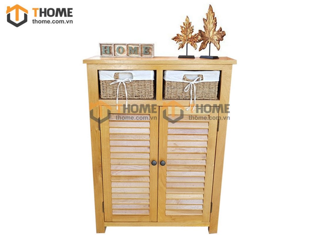 Tủ giày gỗ sồi tự nhiên 2 cánh 2 rổ cói Morris TG-18SM