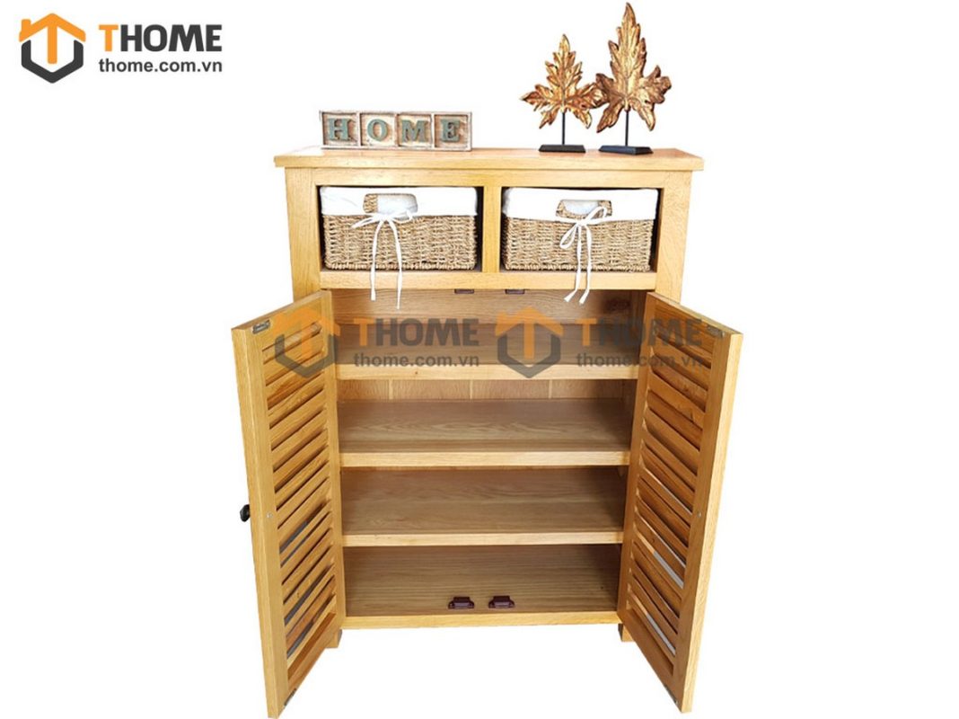 Tủ giày gỗ sồi tự nhiên 2 cánh 2 rổ cói Morris TG-18SM