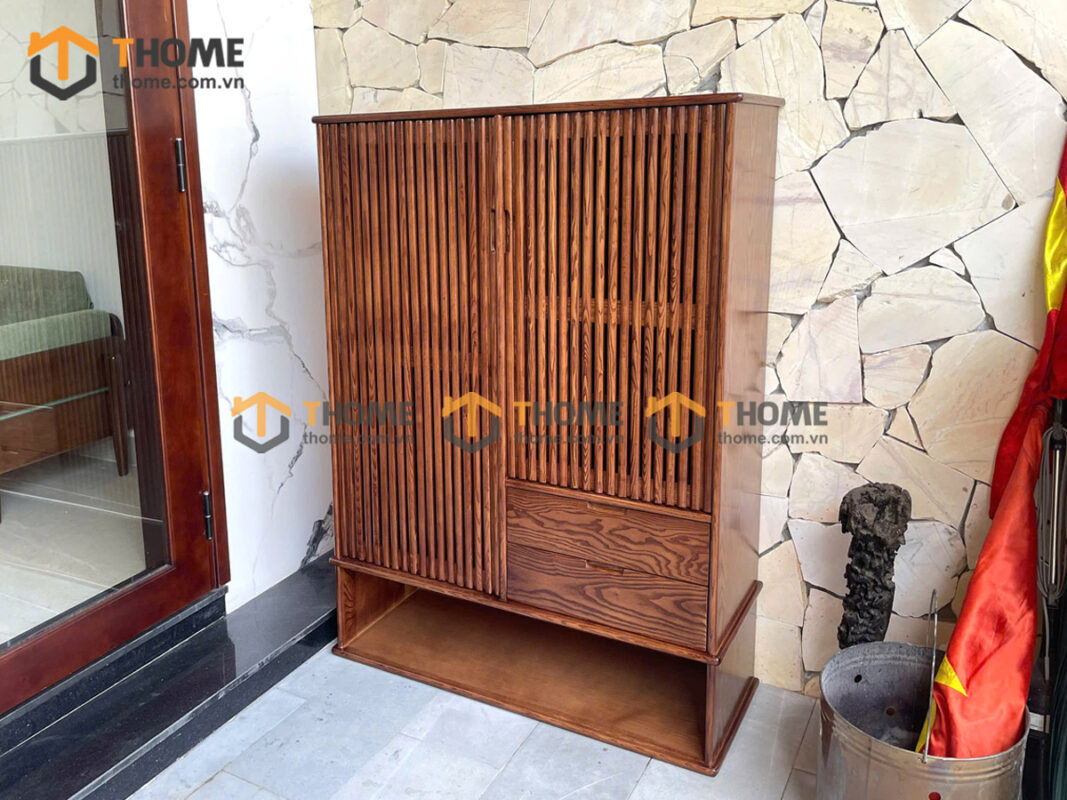 Tủ Giày Gỗ Sồi Tự Nhiên 2 Cánh Sọc Đứng Capri TG-04SN