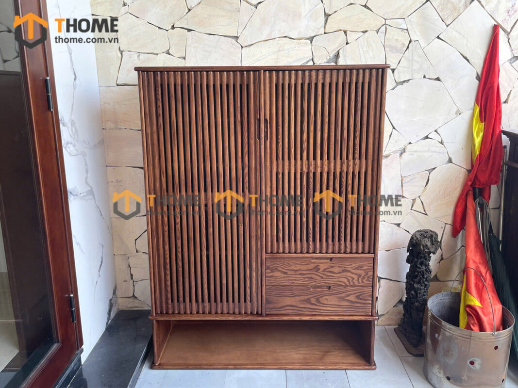 Tủ Giày Gỗ Sồi Tự Nhiên 2 Cánh Sọc Đứng Capri TG-04SN