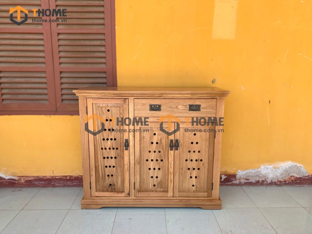 Tủ giày gỗ sồi tự nhiên 3 cánh 1 hộc kéo chấm bi Harris TG-05SM