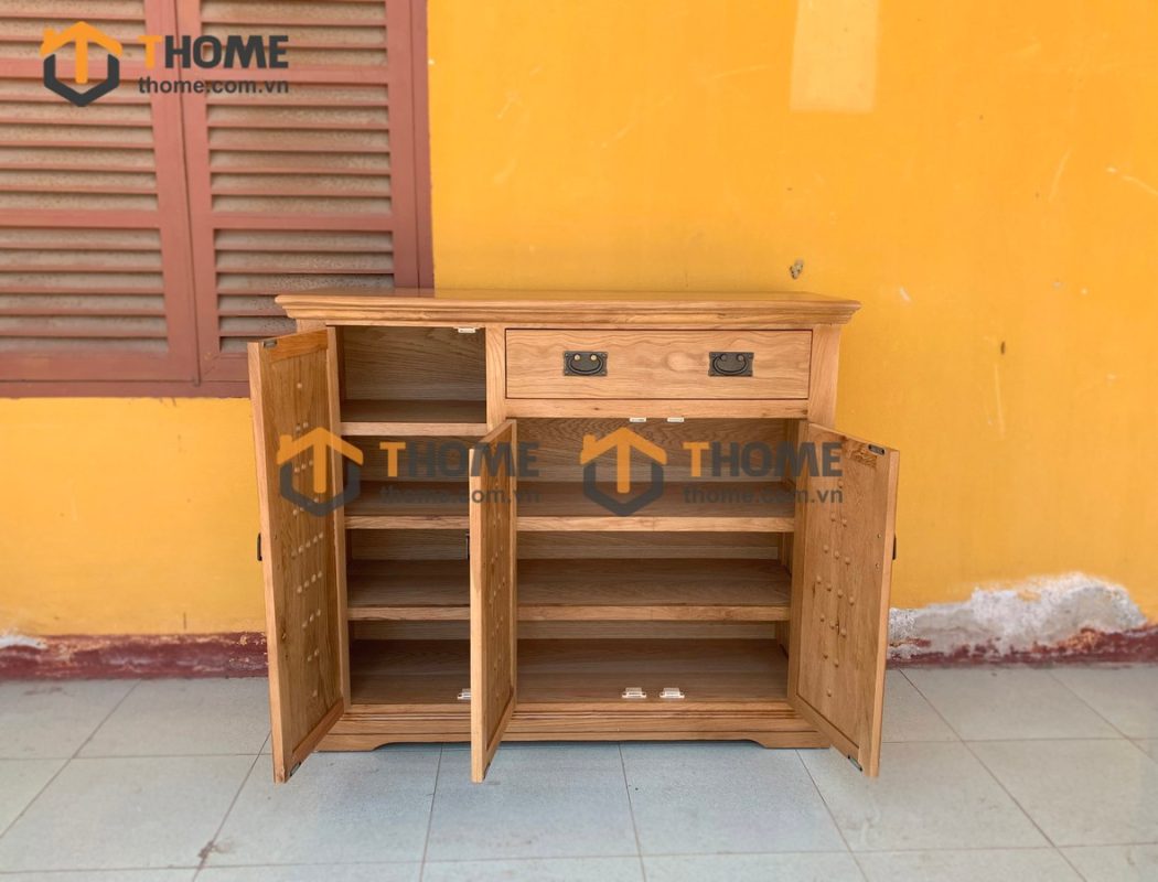 Tủ giày gỗ sồi tự nhiên 3 cánh 1 hộc kéo chấm bi Harris TG-05SM