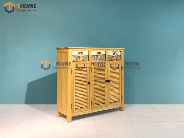 Tủ giày gỗ sồi tự nhiên 3 cánh 3 rổ cói Morris TG-19SM