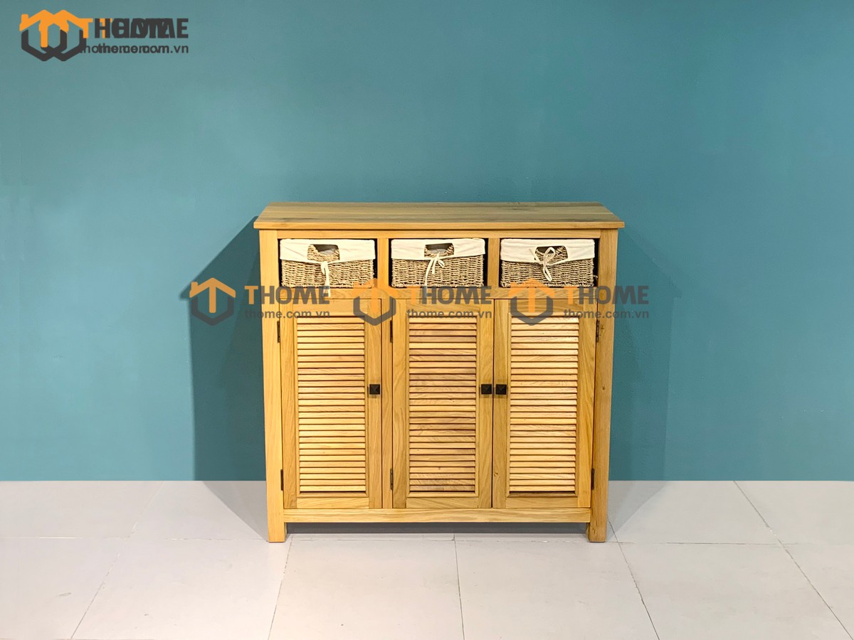 Tủ giày gỗ sồi tự nhiên 3 cánh 3 rổ cói Morris TG-19SM