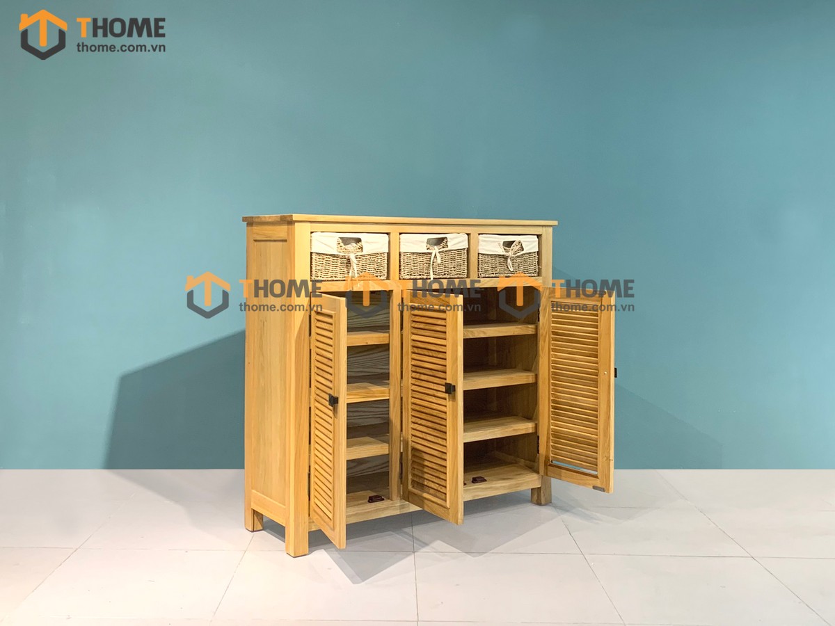 Tủ giày gỗ sồi tự nhiên 3 cánh 3 rổ cói Morris TG-19SM