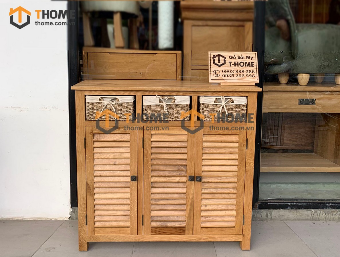 Tủ giày gỗ sồi tự nhiên 3 cánh 3 rổ cói Morris TG-19SM