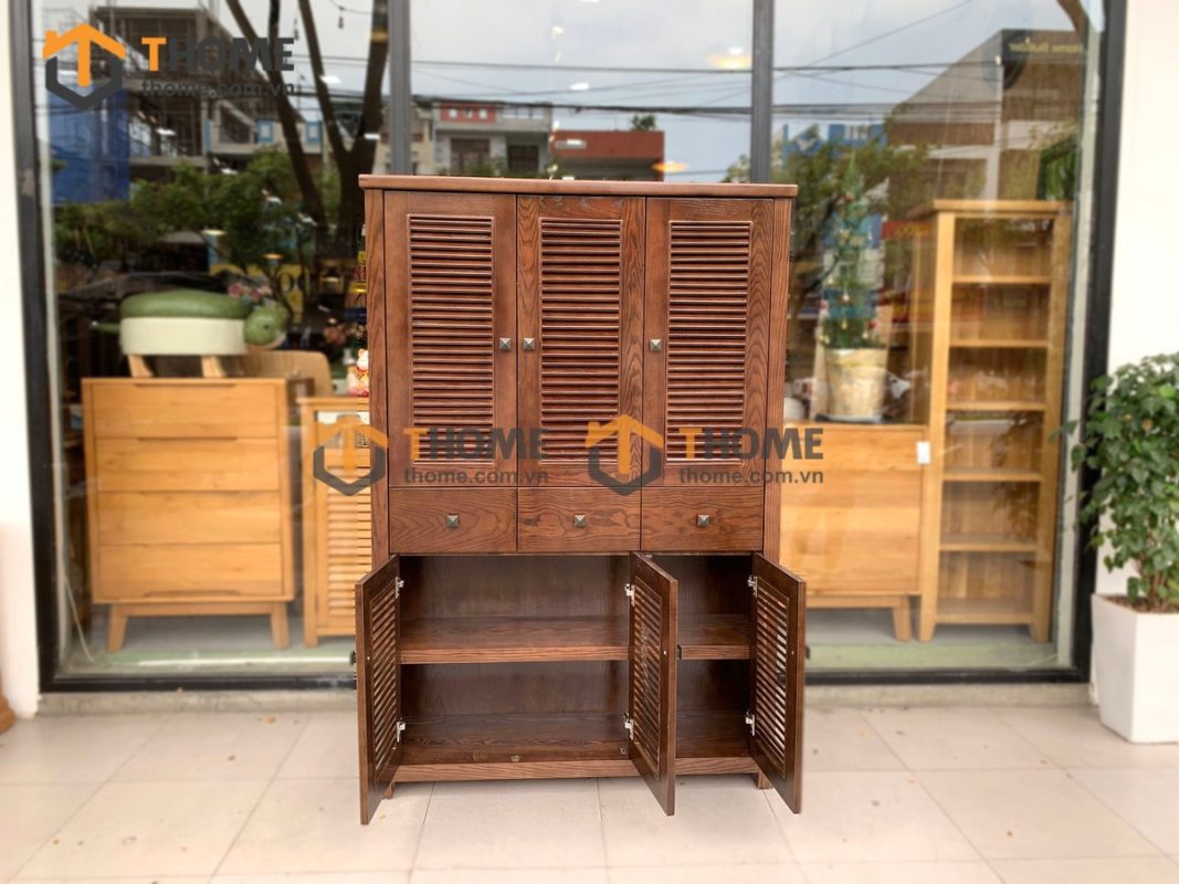 Tủ giày gỗ sồi tự nhiên 6 cánh 3 hộc kéo Harris TG-02SN