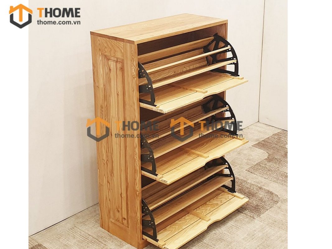 Tủ giày gỗ sồi tự nhiên thông minh 3 cánh lật Zen TG-24SM