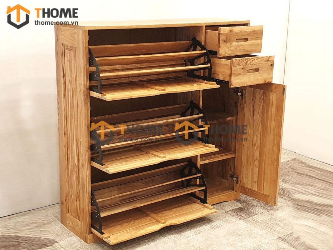 Tủ giày gỗ sồi tự nhiên thông minh 3 cánh lật Zen TG-25SM