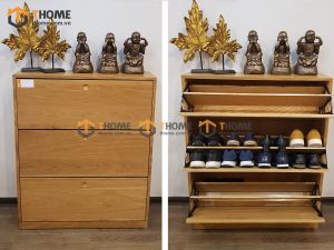 Tủ giày gỗ sồi tự nhiên thông minh 3 cánh lật TG-23SM