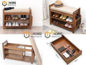 Tủ giày gỗ tre kết hợp ghế ngồi TG-01TRE