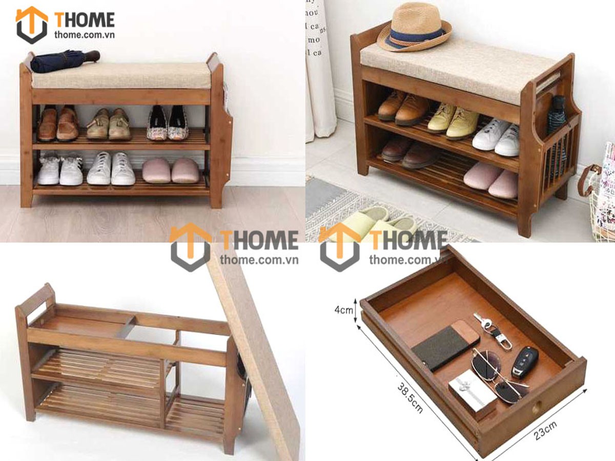 Tủ giày gỗ tre kết hợp ghế ngồi TG-01TRE
