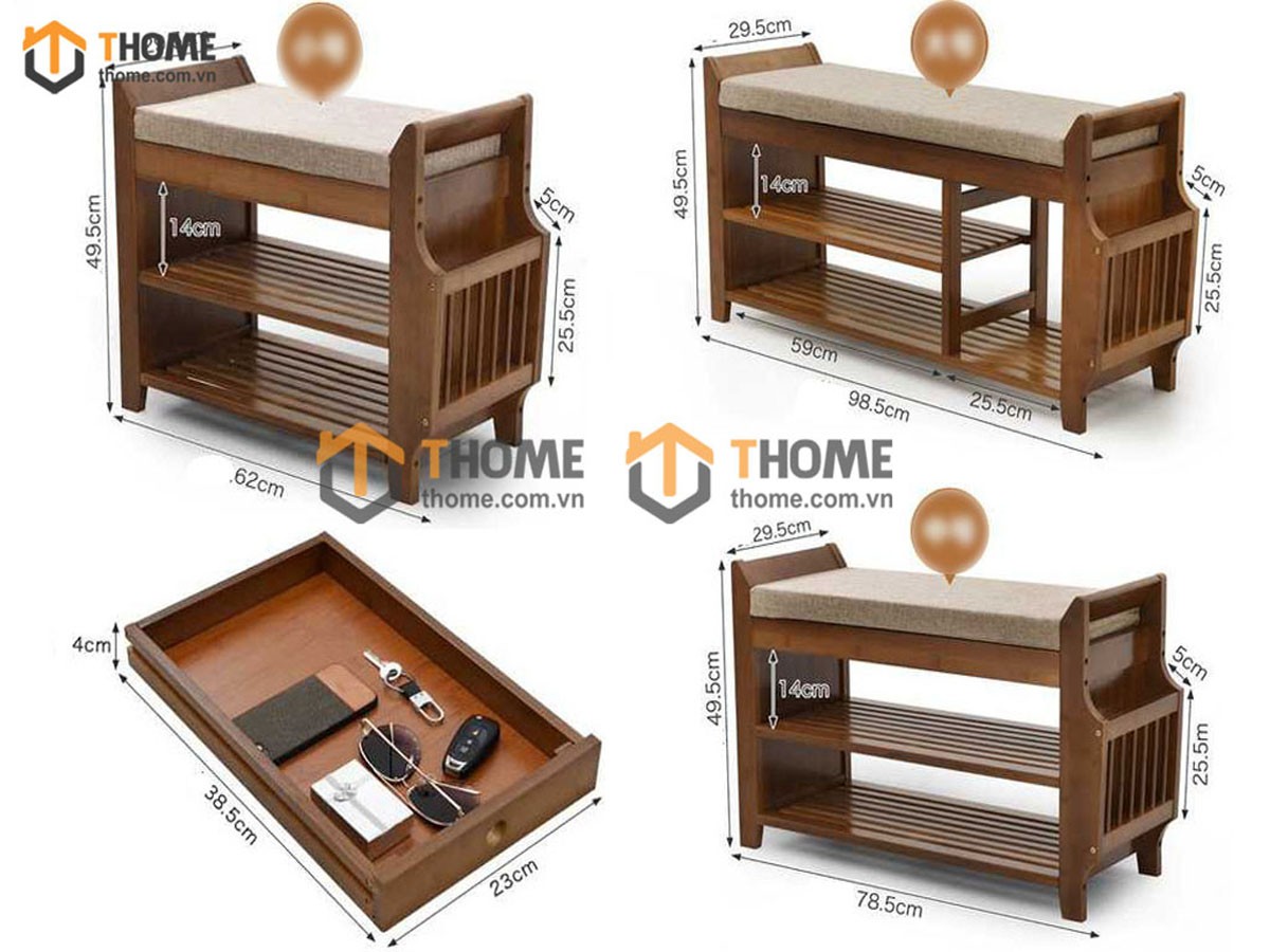 Tủ giày gỗ tre kết hợp ghế ngồi TG-01TRE