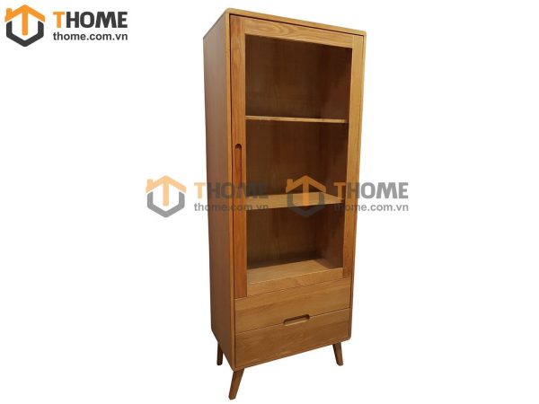 Tủ kính gỗ sồi tự nhiên 1 cánh 2 hộc kéo Como TK-18SM