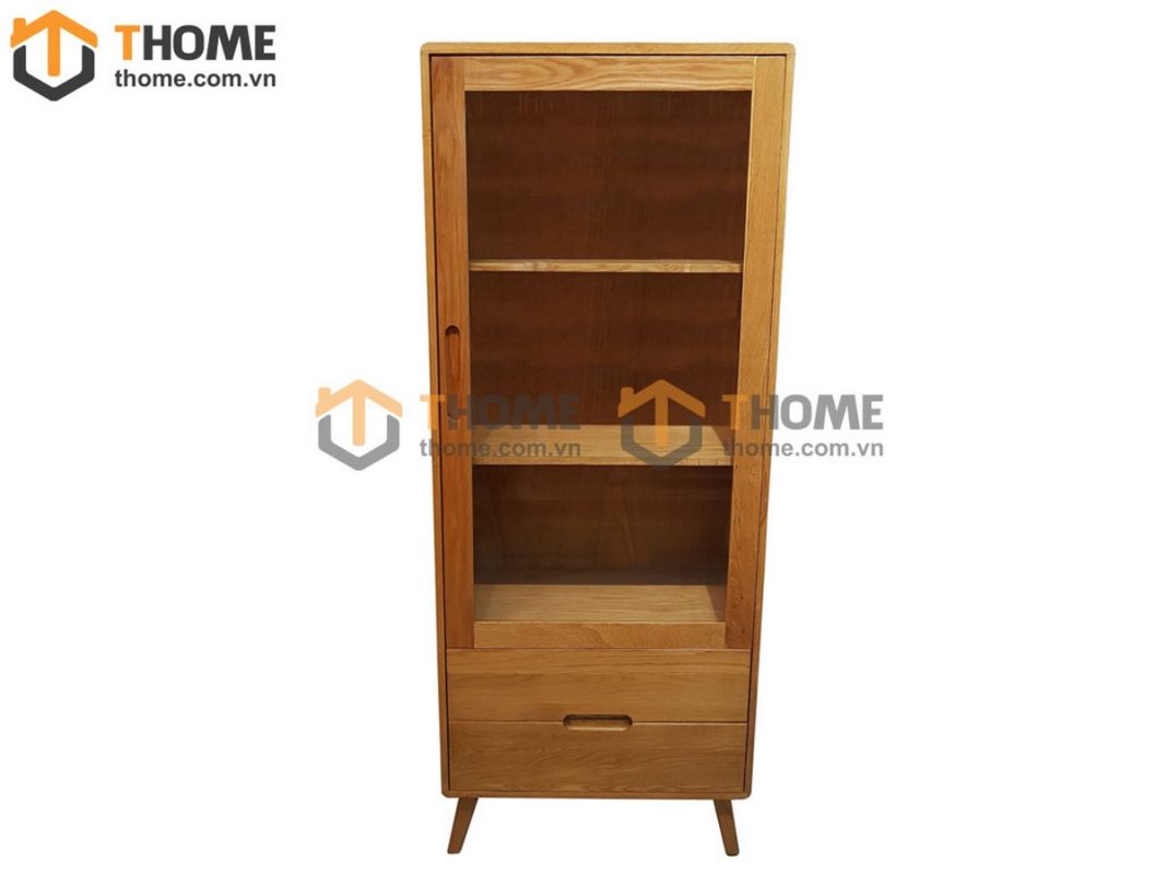 Tủ kính gỗ sồi tự nhiên 1 cánh 2 hộc kéo Como TK-18SM