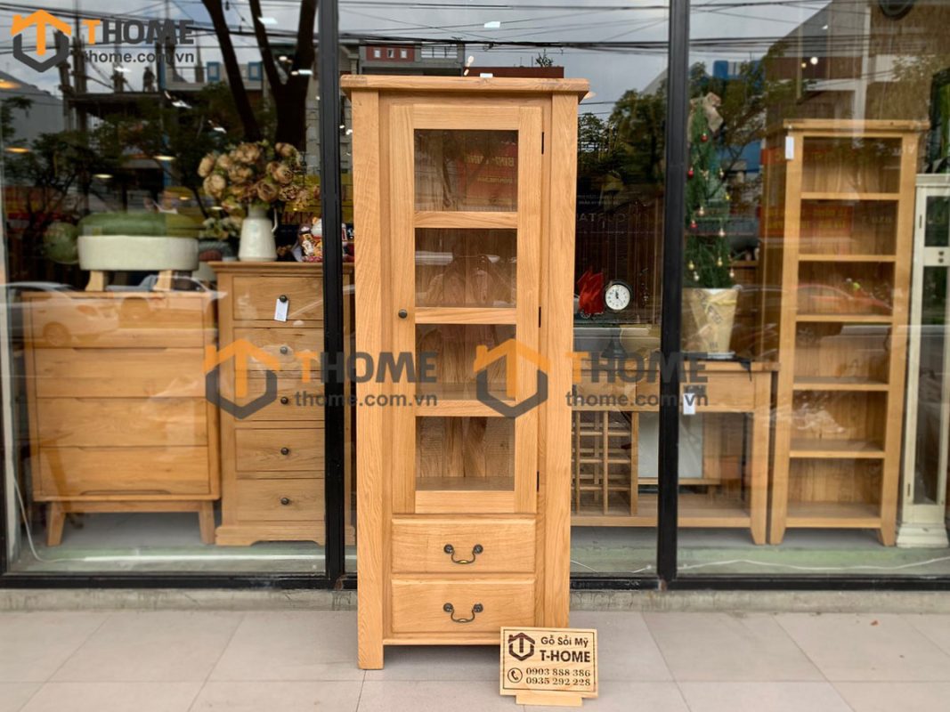 Tủ kính gỗ sồi tự nhiên 1 cánh Woodstock TK-07SM