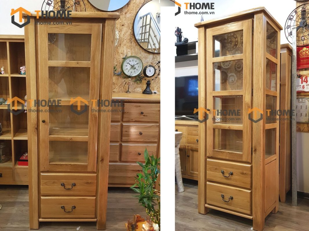 Tủ kính gỗ sồi tự nhiên 1 cánh Woodstock TK-07SM