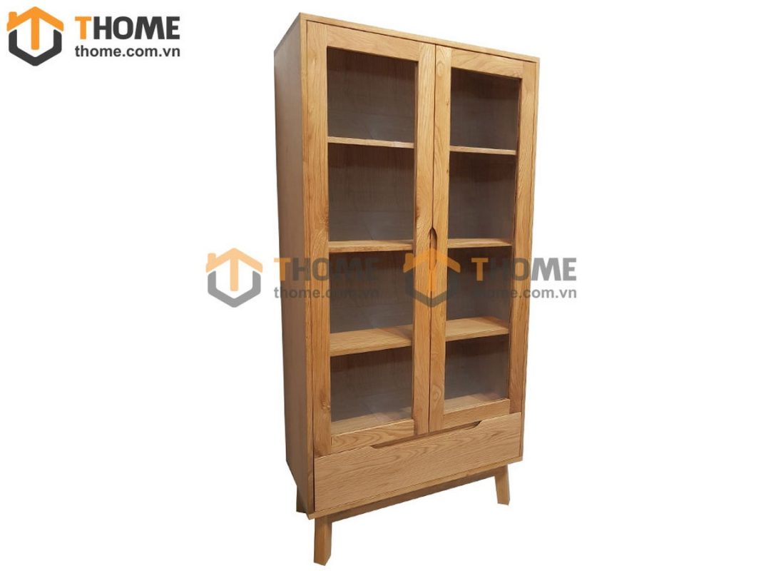 Tủ kính gỗ sồi tự nhiên 2 cánh 1 hộc kéo nhỏ Como TK-19SM