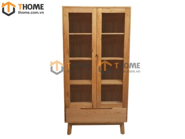 Tủ kính gỗ sồi tự nhiên 2 cánh 1 hộc kéo nhỏ Como TK-19SM